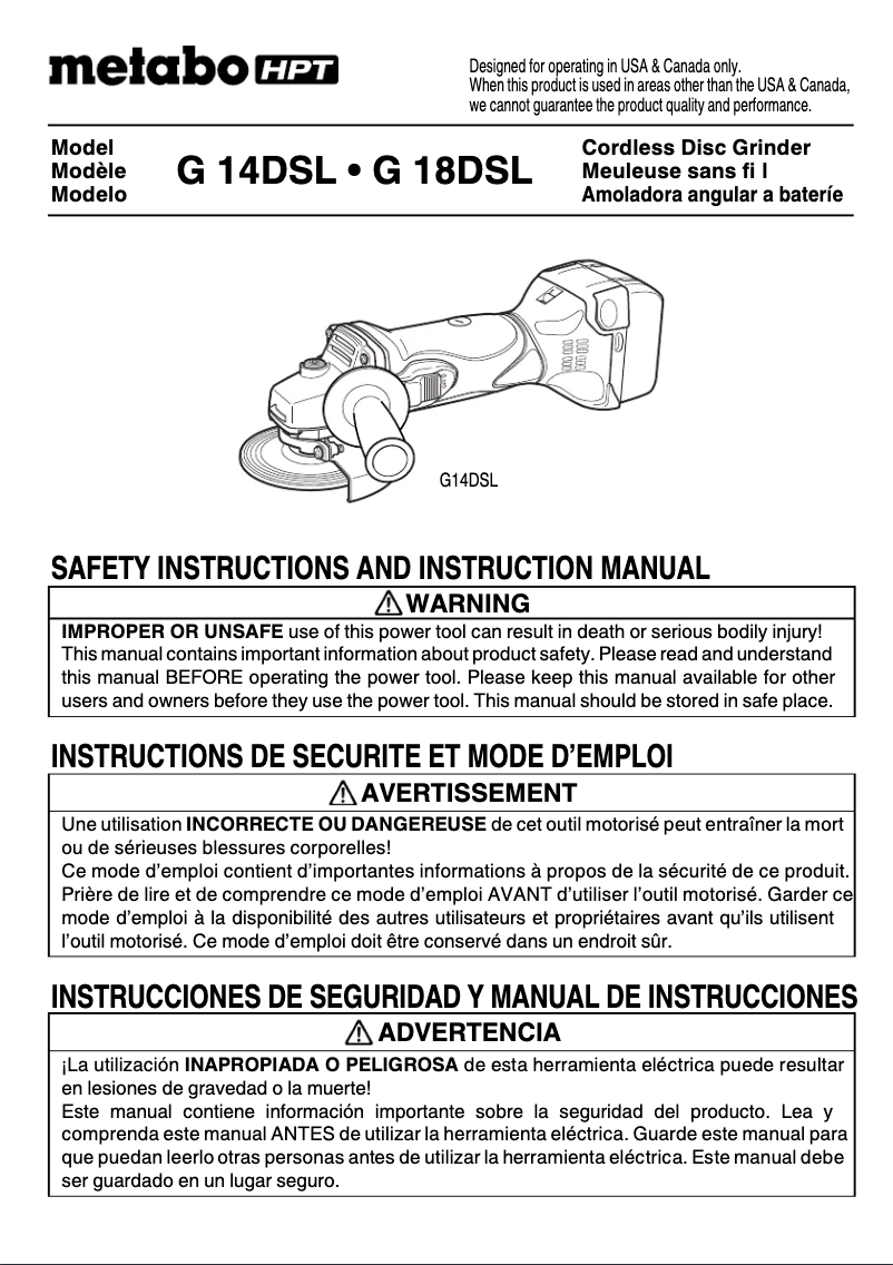 Page 1 of the manual User Manual Metabo G18DSL
