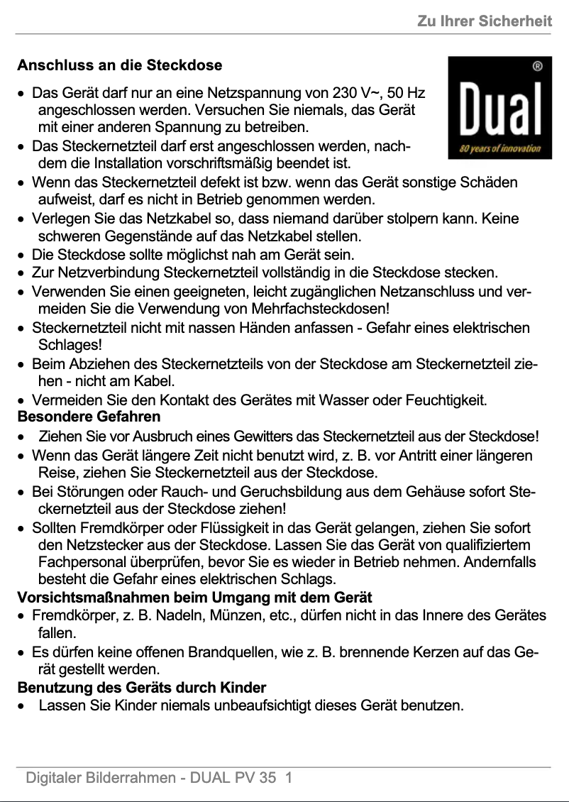 Page 1 of the manual User Manual Dual PV35