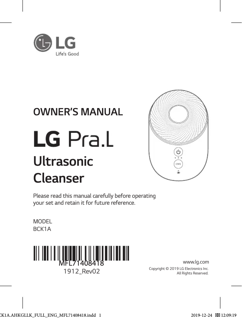 Page 1 de la notice Manuel utilisateur LG BCK1A