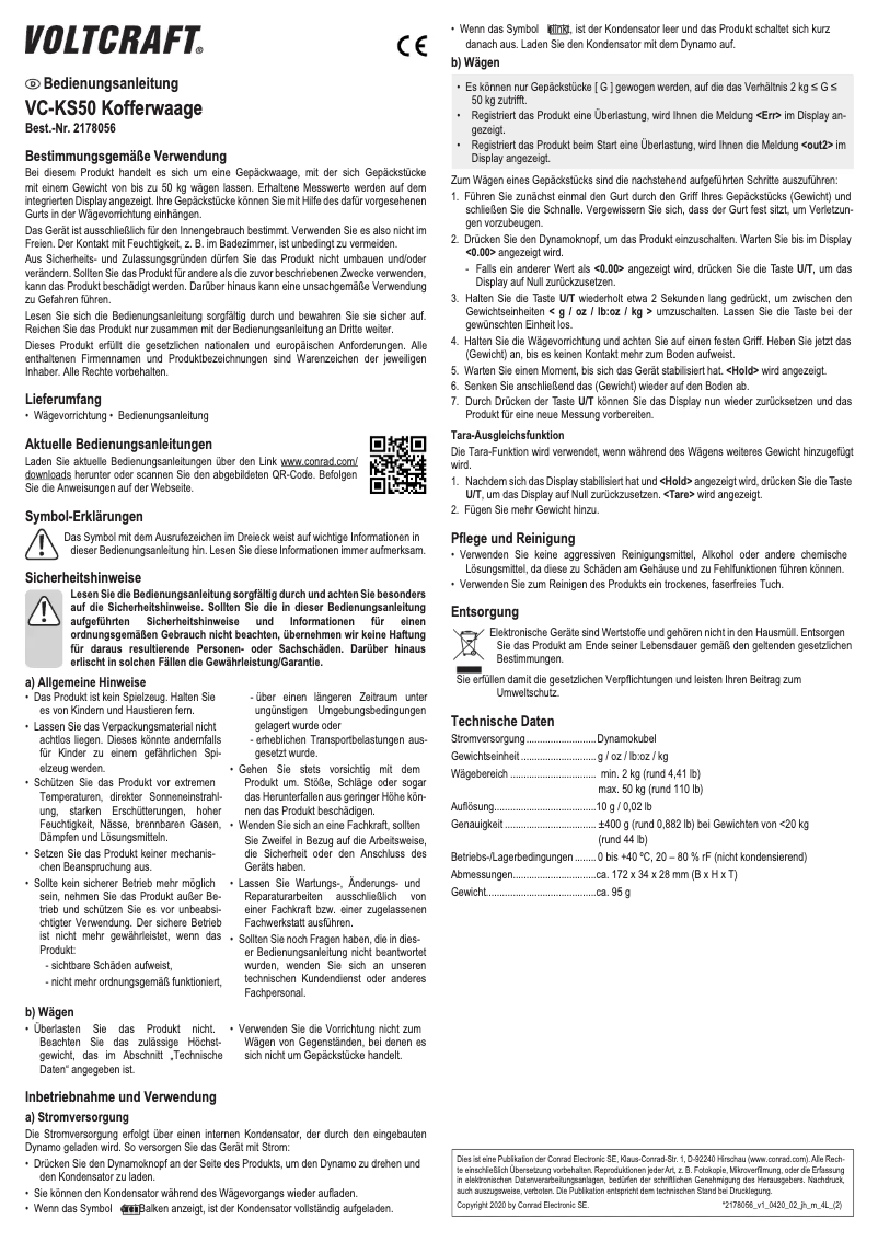 Page 1 of the manual User Manual Voltcraft VC-KS50