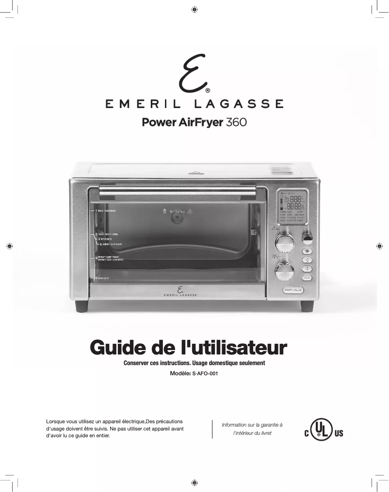 Page 1 of the manual User Manual Emeril Lagasse Power AirFryer 360 Elite S-AFO-001