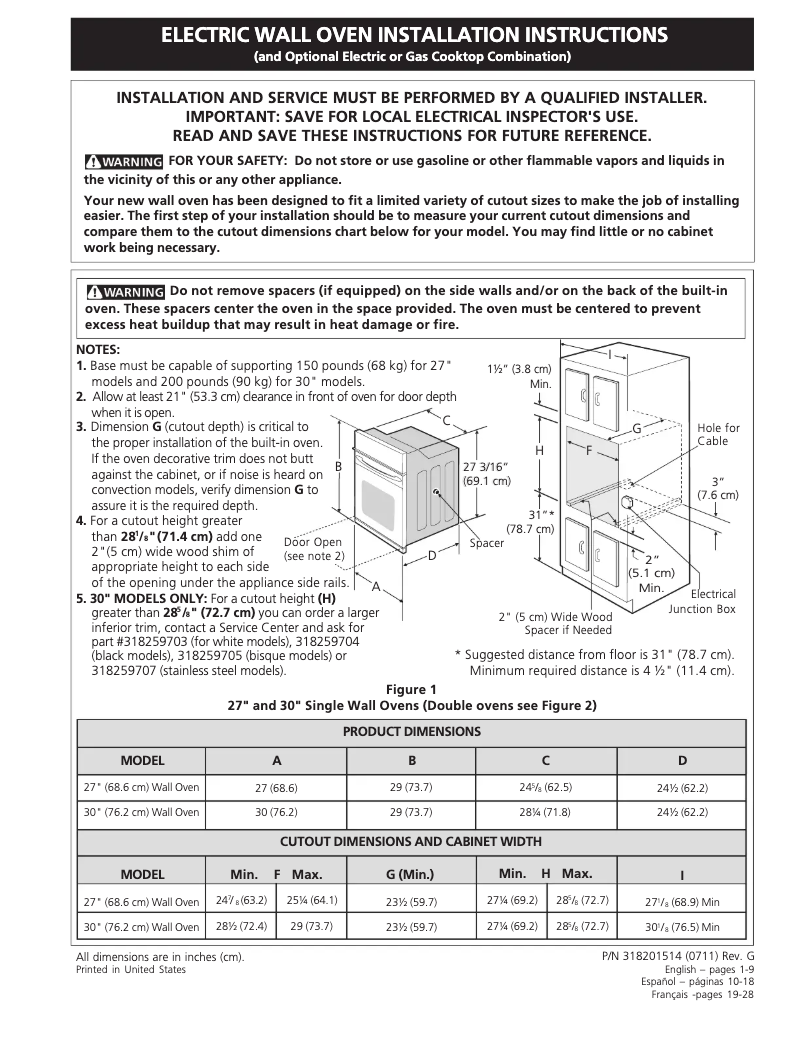 Page 1 of the manual Installation Guide Frigidaire GLEB30T9FB