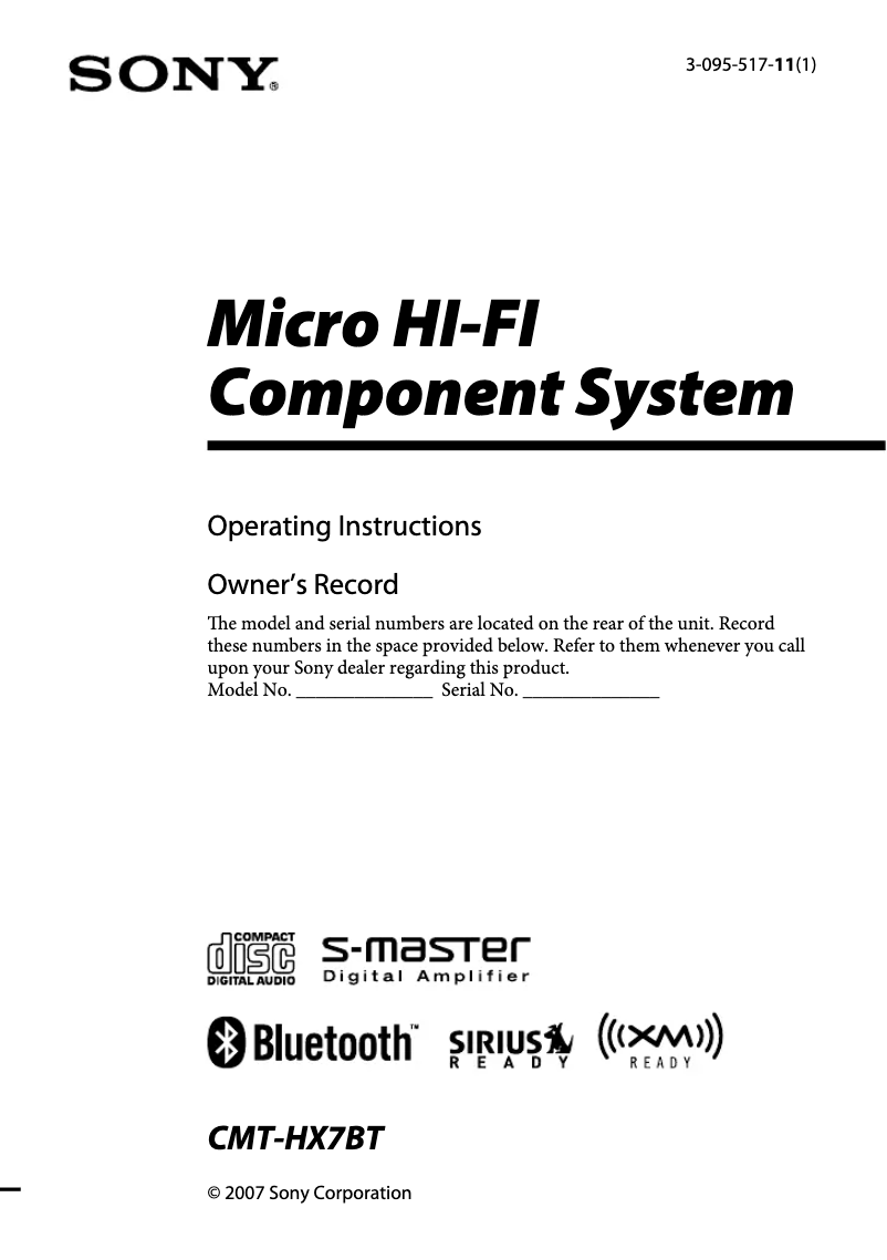 Page 1 of the manual User Manual Sony CMT-HX7BT