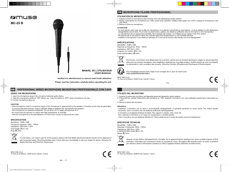 First page image of the manual for MC-20 B