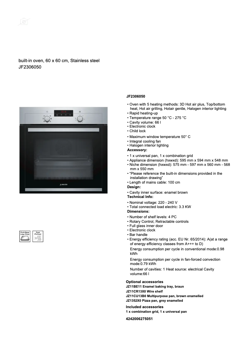 Page 1 of the manual Technical Sheet Junker JF2306050