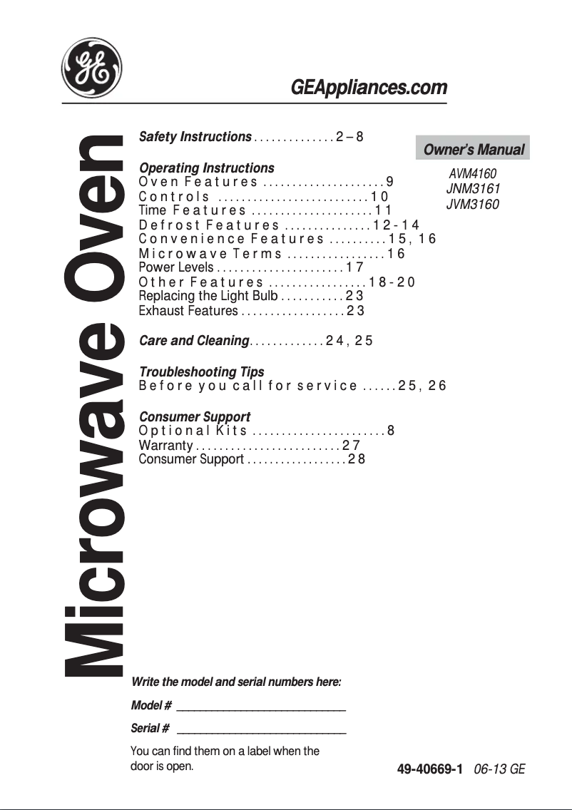 Page 1 of the manual Use and Maintenance Manual GE RVM5160DHCC