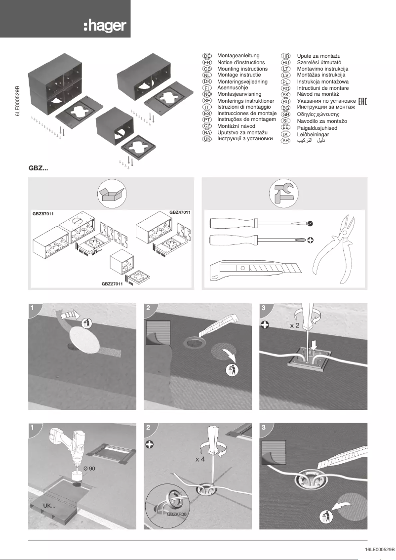 Page 1 of the manual Installation Guide Hager GBZ87011