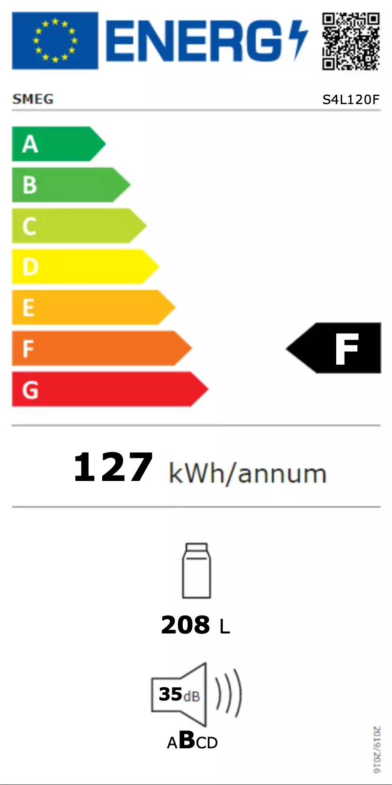 Page 1 of the manual Energy Label Smeg S4L120F