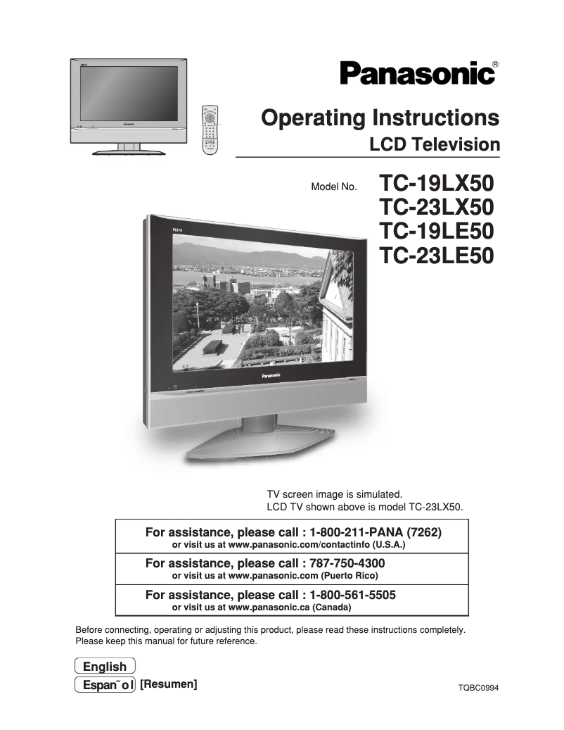 Page 1 of the manual User Manual Panasonic TC-19LX50