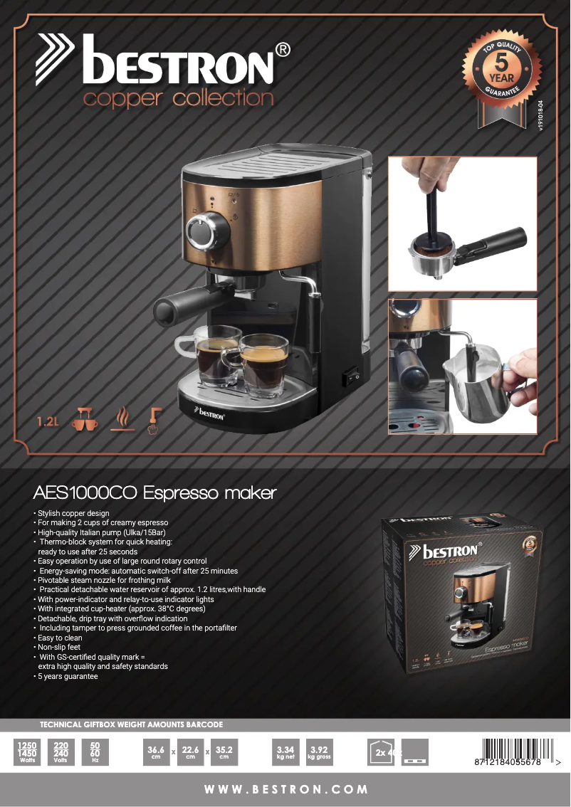 Page 1 of the manual Technical Sheet Bestron AES1000CO