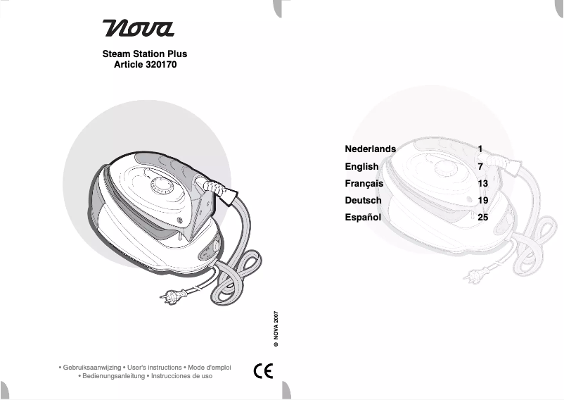 Page 1 of the manual User Manual Nova Steam Station Plus 320170