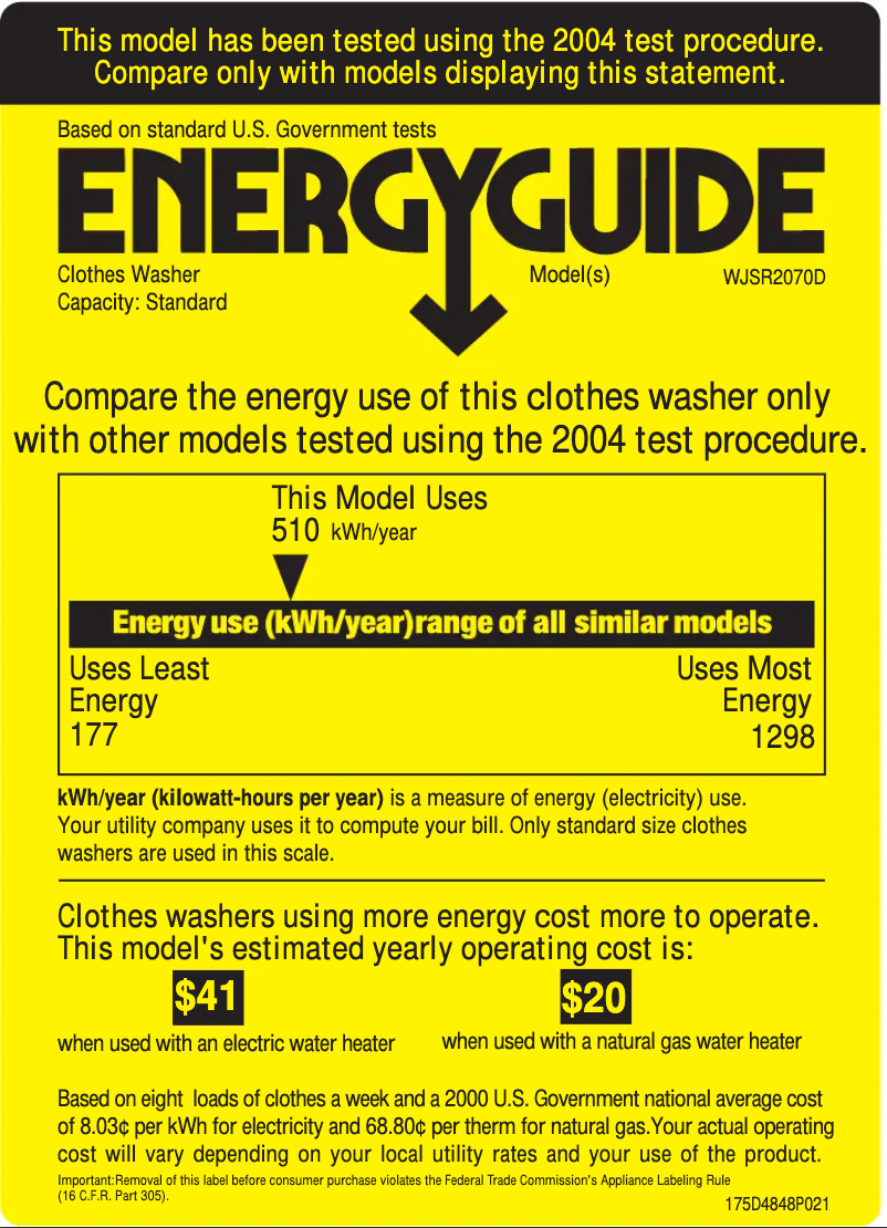 First page image of the manual for WJSR2070DWW