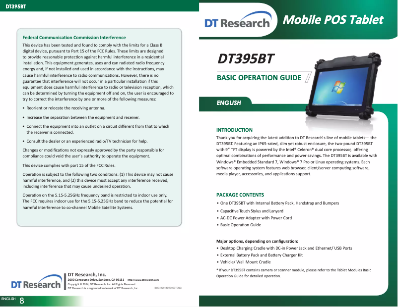 Page 1 of the manual User Manual DT Research DT395BT