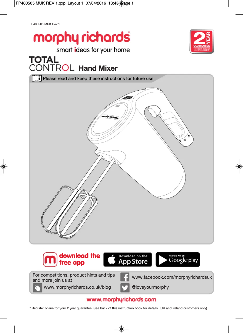 Page 1 de la notice Manuel utilisateur Morphy Richards Total Control 400505EE