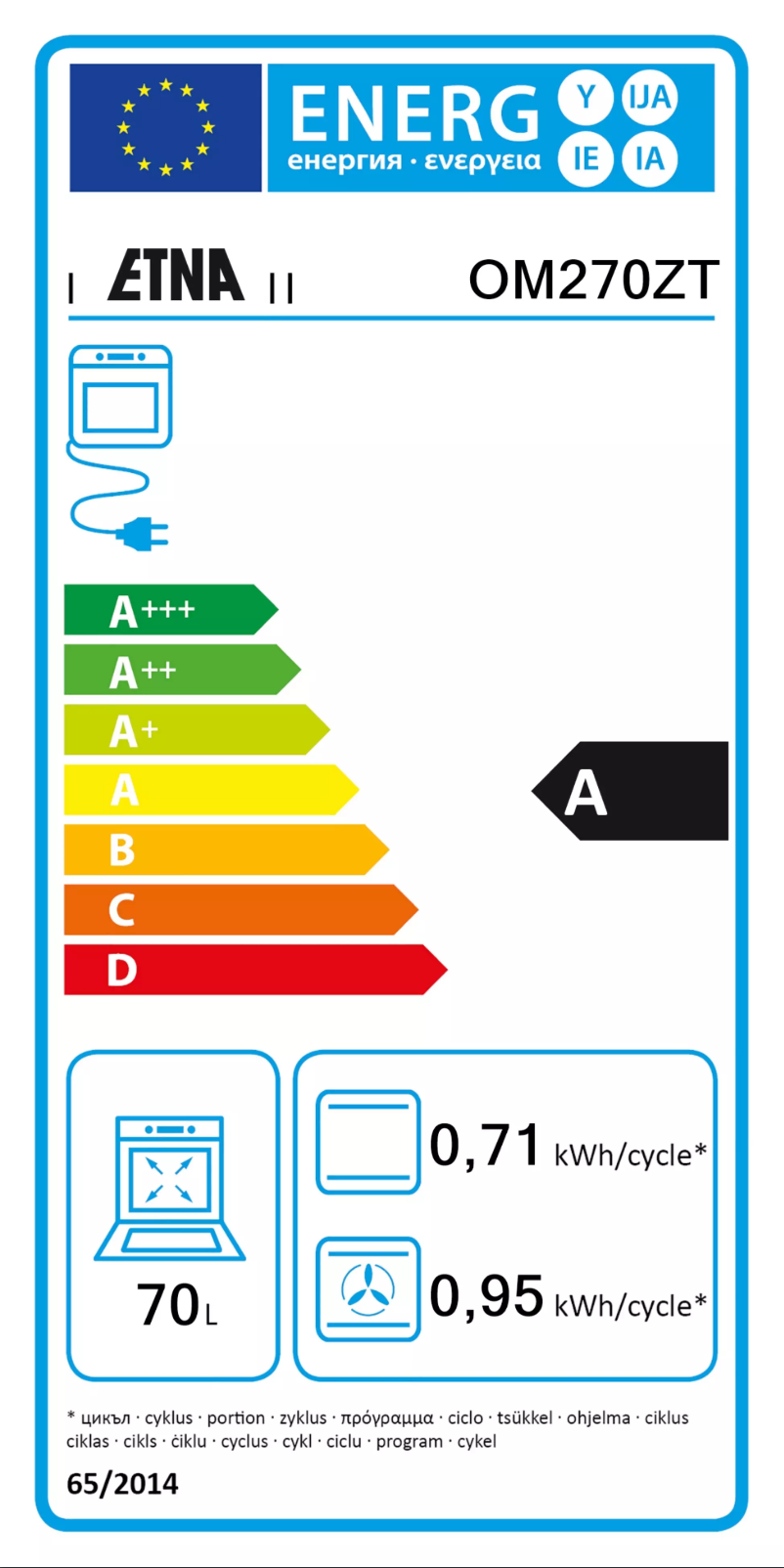 Page 1 of the manual Energy Label Etna OM270ZT