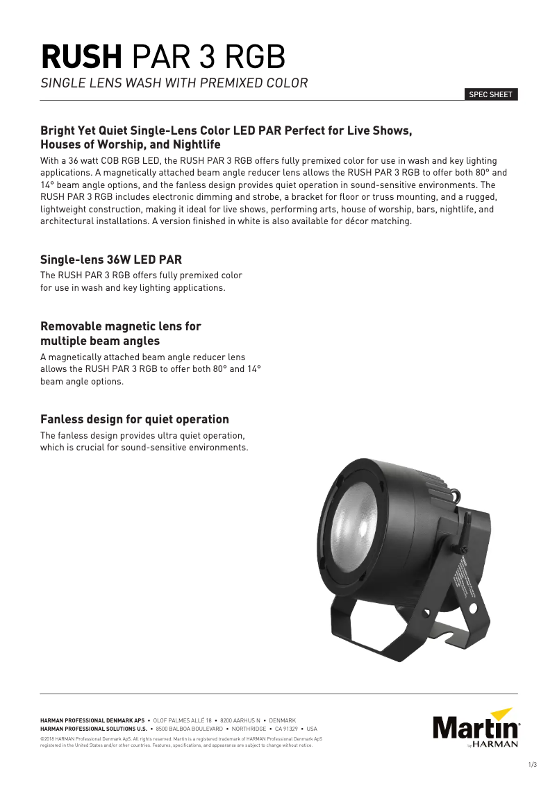 Page 1 of the manual Technical Sheet Martin RUSH PAR 3 RGB