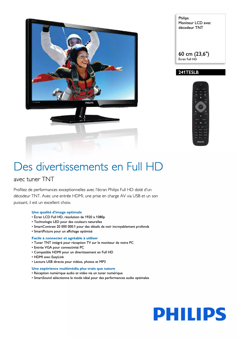 Page 1 of the manual Technical Sheet Philips 241TE5LB