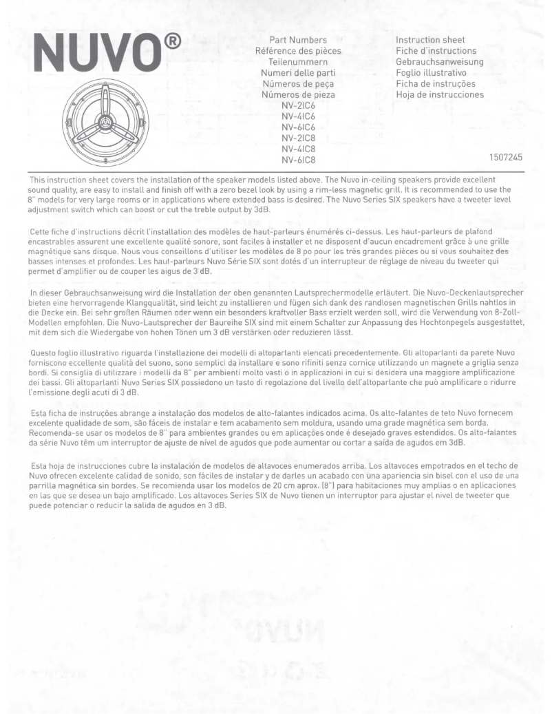 Page 1 of the manual User Manual NUVO Series Two NV-2IC8