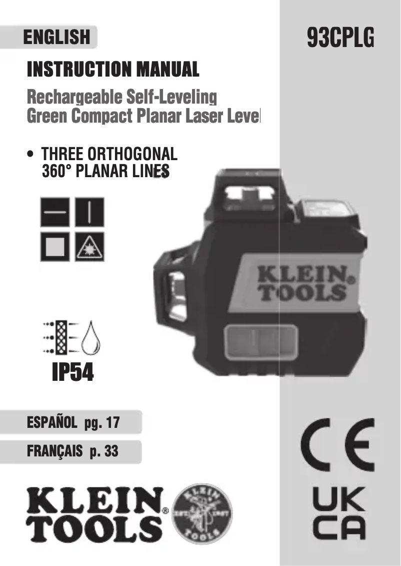 Page 1 of the manual User Manual Klein Tools 93CPLG