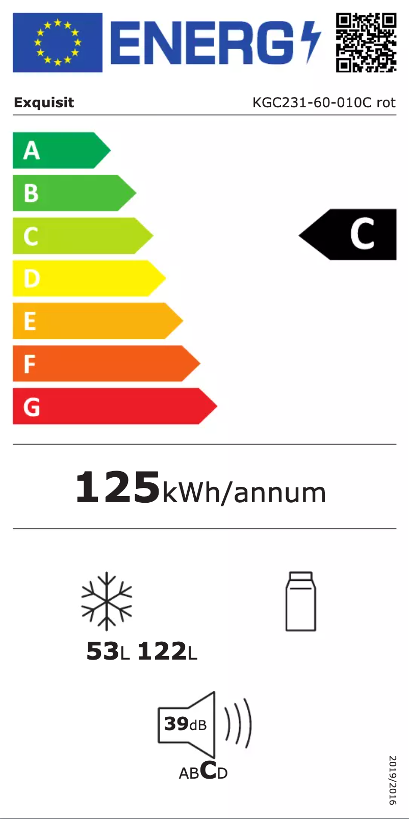 Page 1 of the manual Energy Label Exquisit KGC231-60-010C