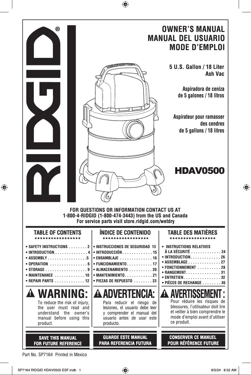 First page image of the manual for HDAV0500