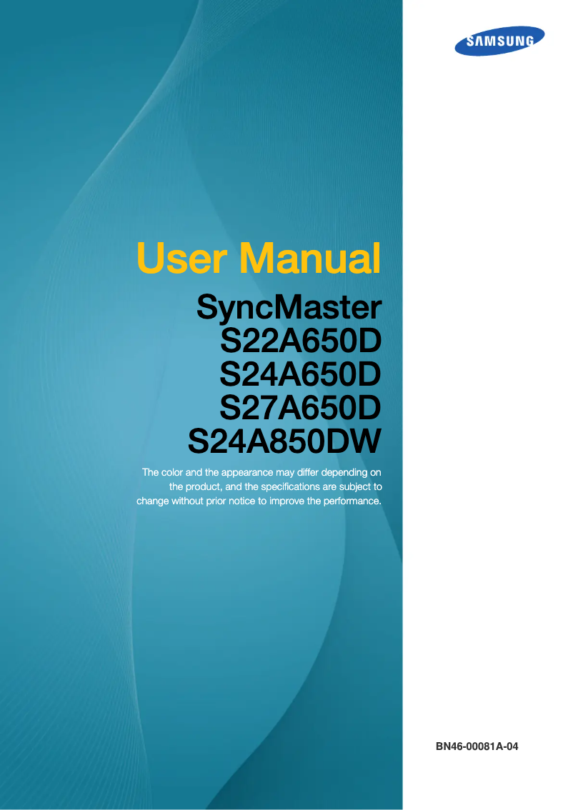 Page 1 of the manual User Manual Samsung SyncMaster S24A850DW
