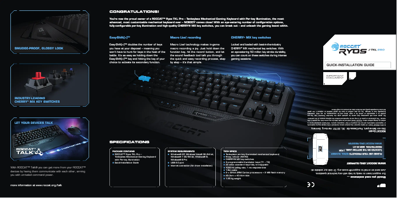First page image of the manual for Ryos TKL Pro