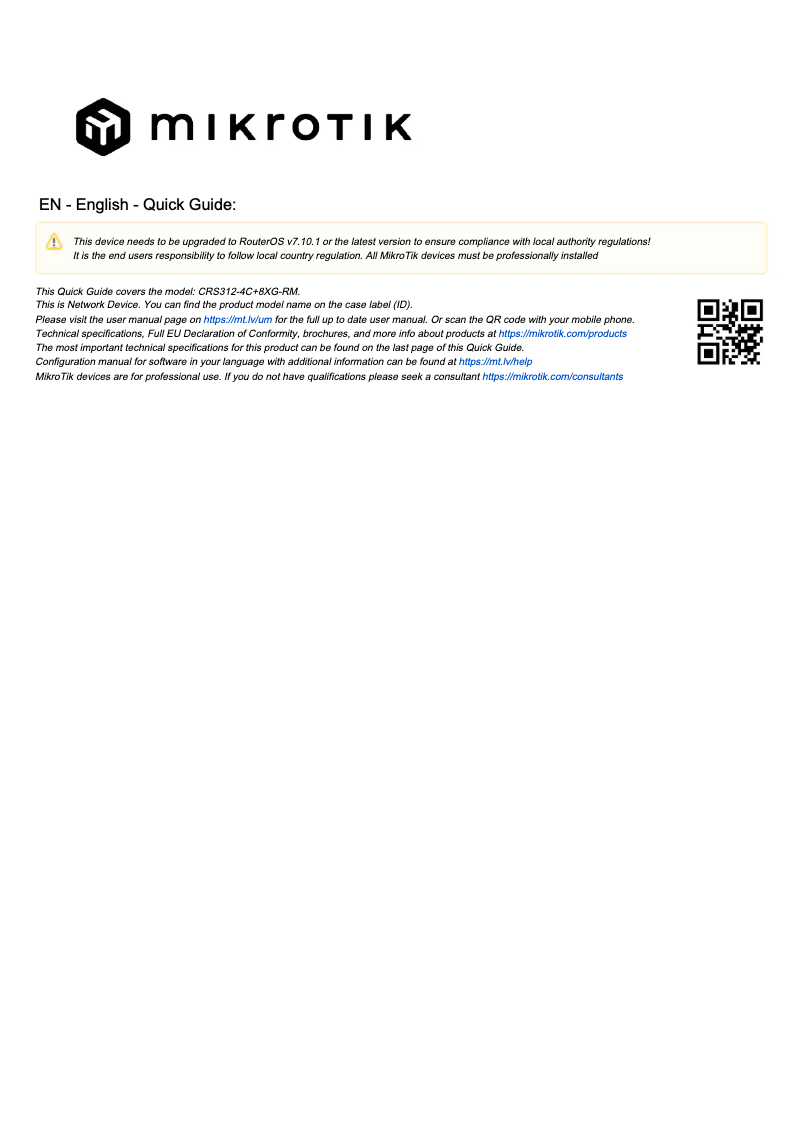 First page image of the manual for CRS312-4C+8XG-RM