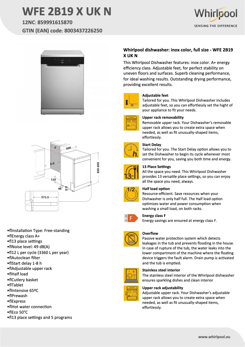 First page image of the manual for WFE 2B19 X UK N