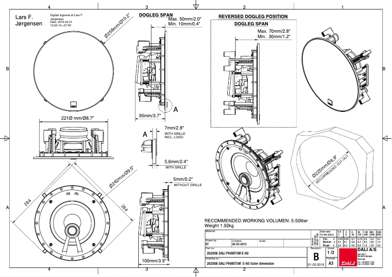 Page 1 of the manual Technical Drawing Dali Phantom E-60 S