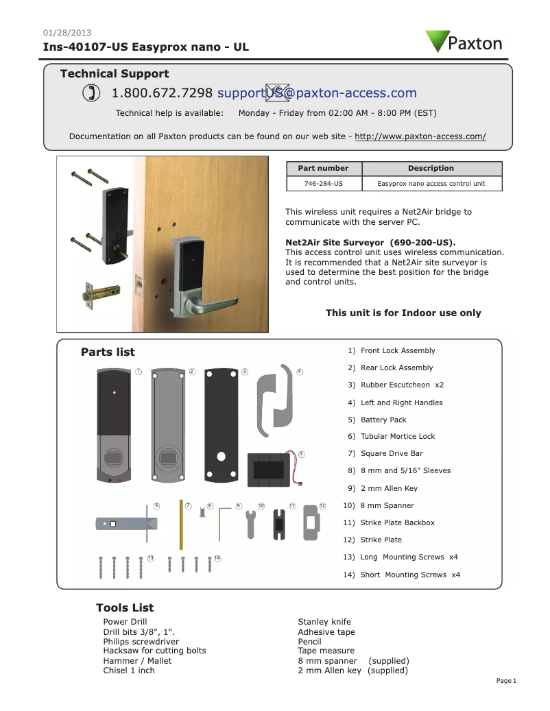 First page image of the manual for Easyprox nano