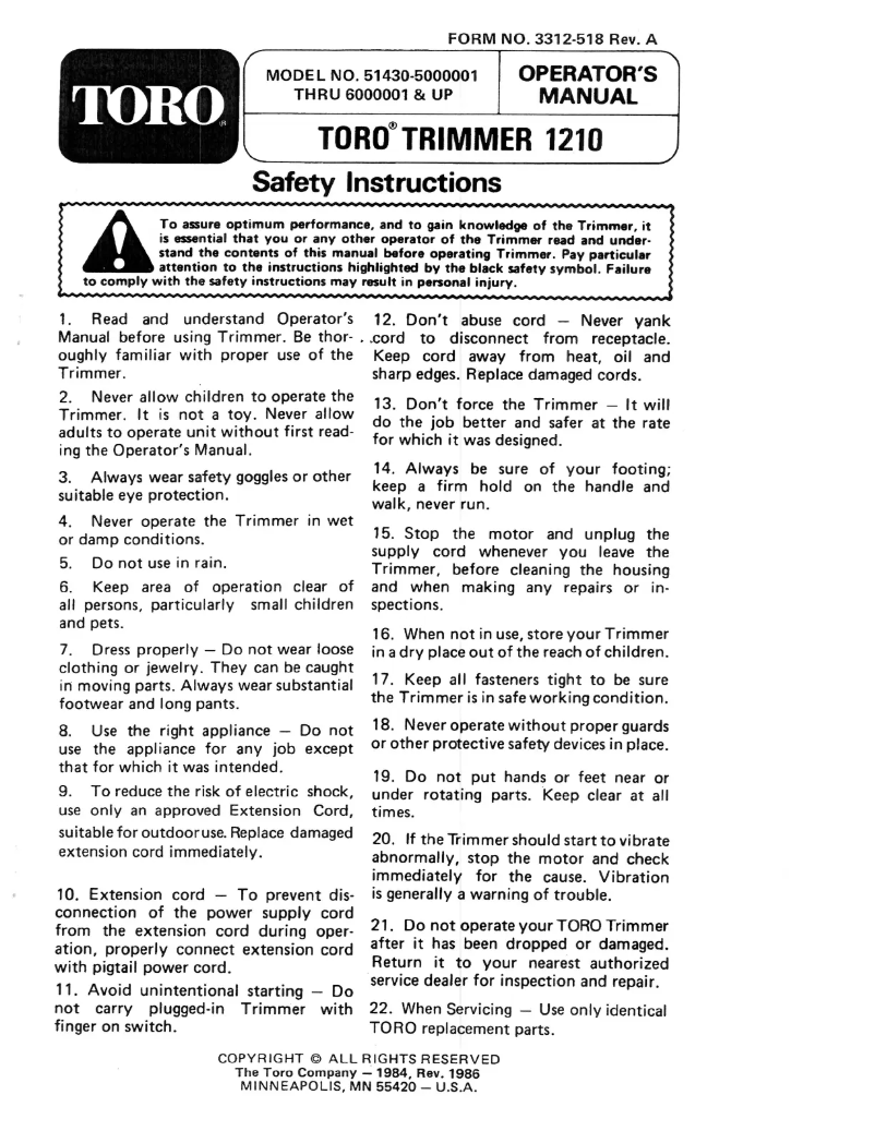 First page image of the manual for 51430