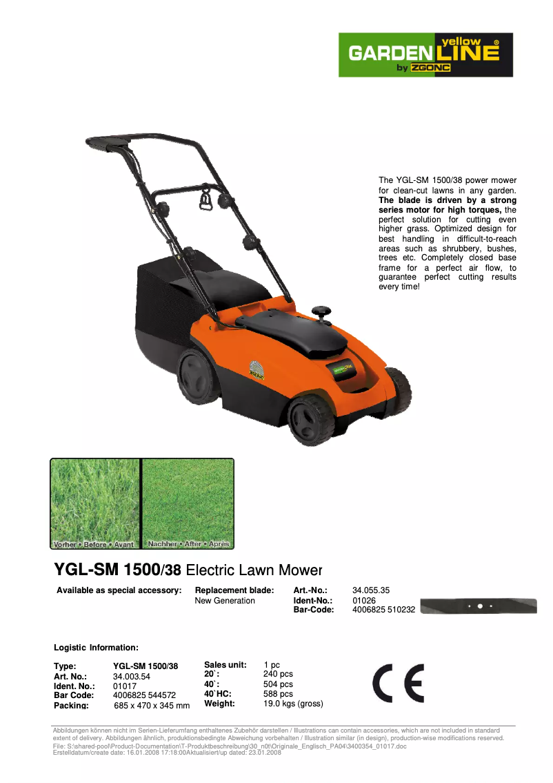 Page 1 of the manual User Manual Yellow Garden Line YGL-SM 1500/38