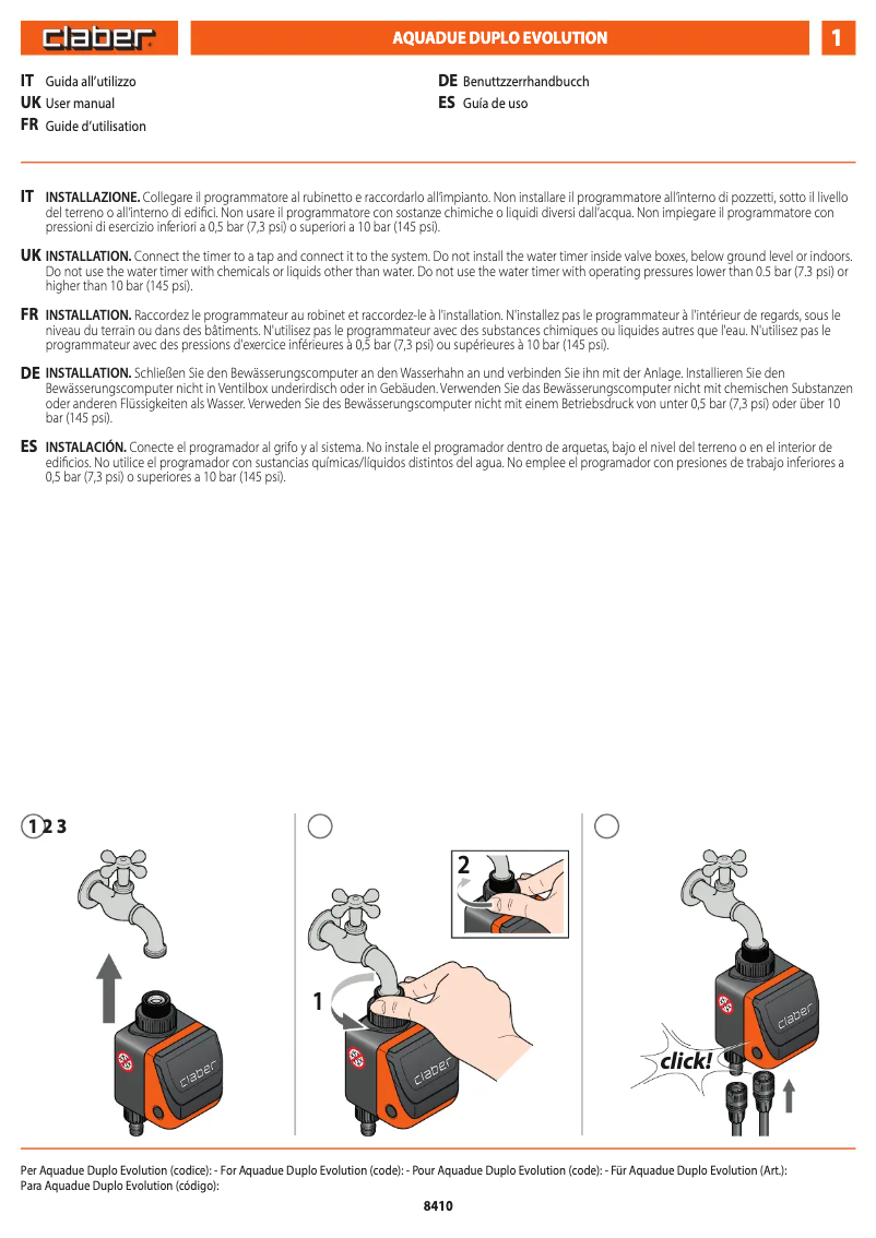 Page 1 of the manual User Manual Claber Duplo Evolution 8062