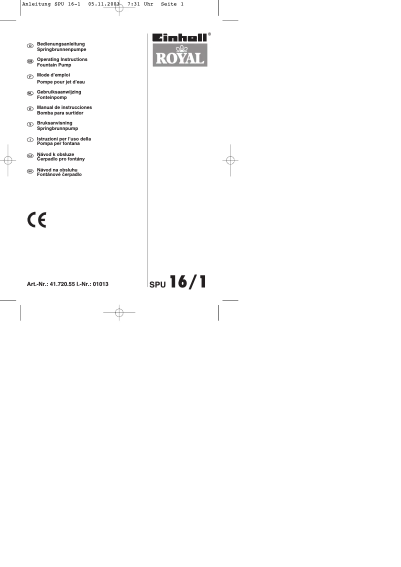 Page 1 of the manual User Manual Einhell SPU 16/1