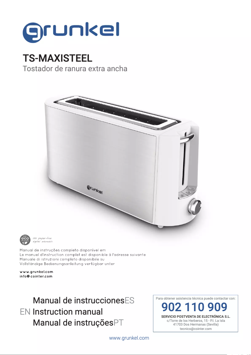 Page 1 of the manual User Manual Grunkel TS-MAXISTEEL