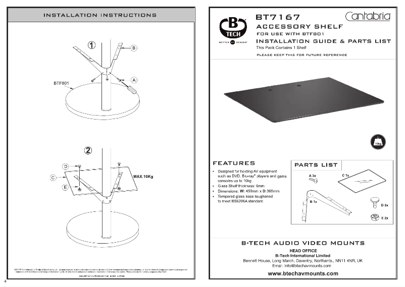 Page 1 of the manual Installation Guide B-Tech BT7167