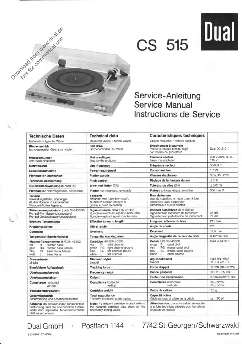 First page image of the manual for CS 515