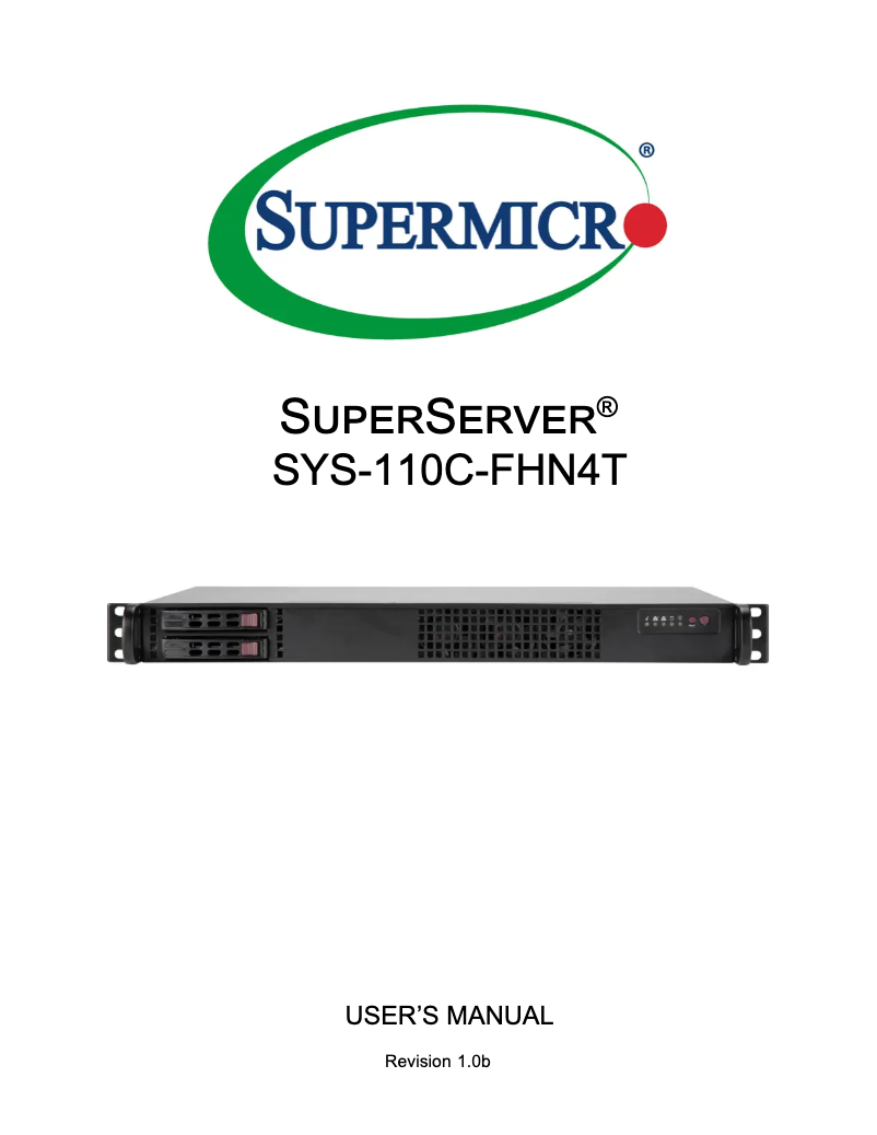 First page image of the manual for SuperServer SYS-110C-FHN4T