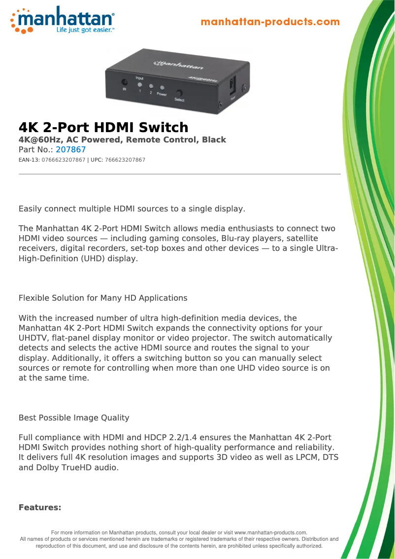 Page 1 of the manual Technical Sheet Manhattan 207867