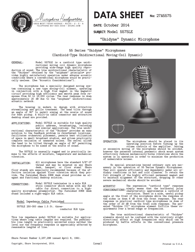 First page image of the manual for 5575LE