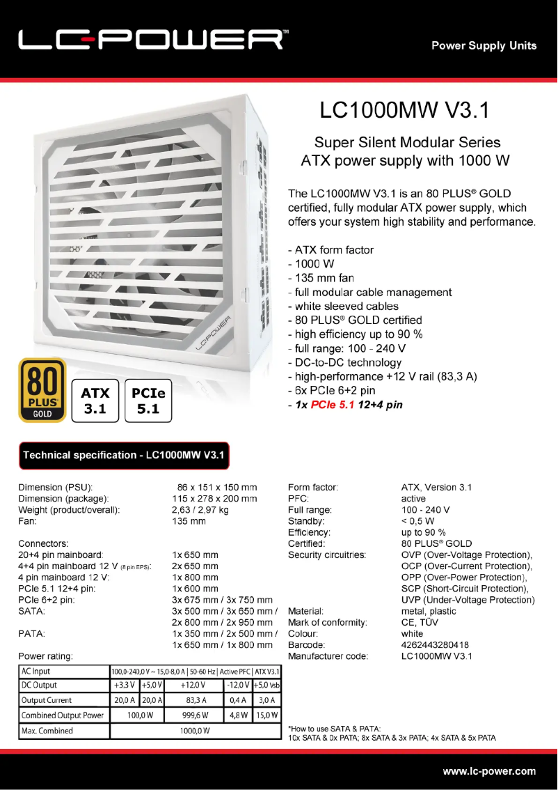 First page image of the manual for LC1000MW V3.1