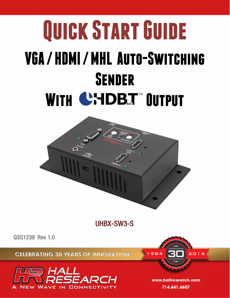 Page 1 of the manual User Manual Hall Research UHBX-SW3-S