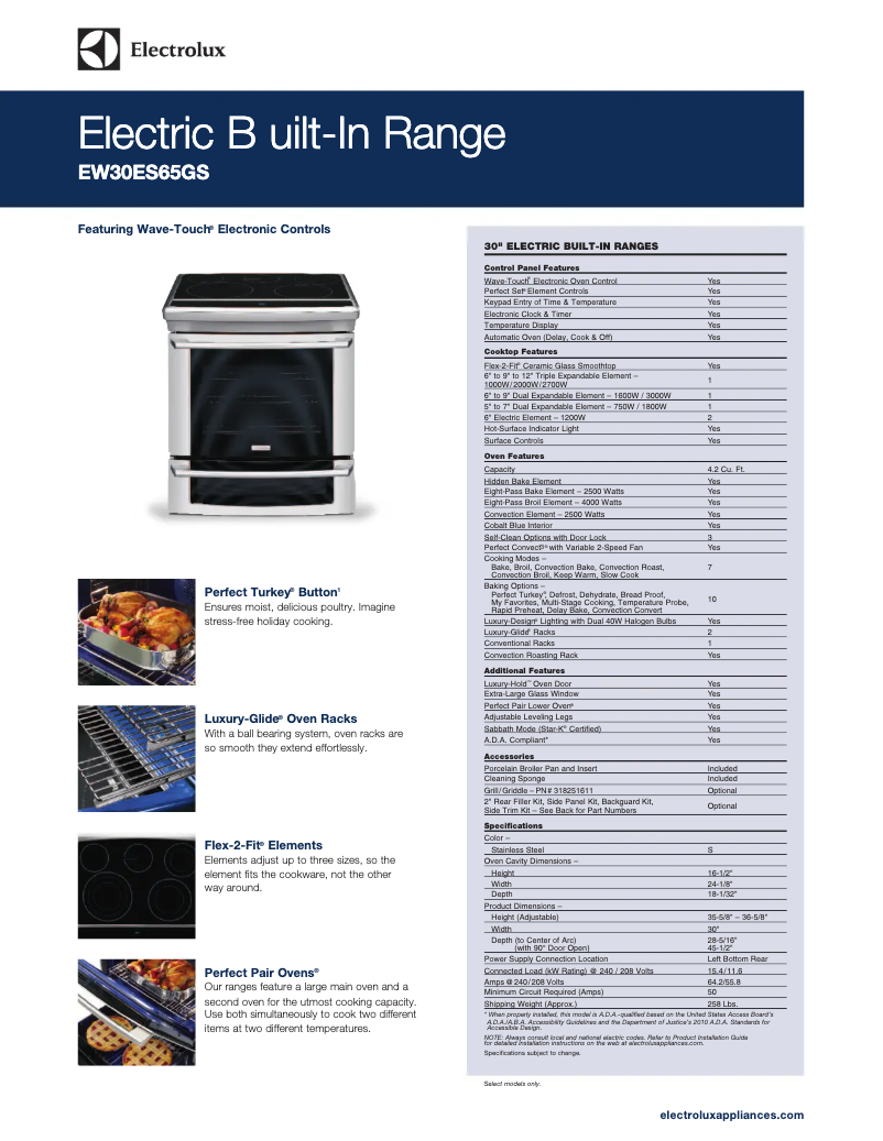 Page 1 of the manual Technical Sheet Electrolux EW30ES65GS