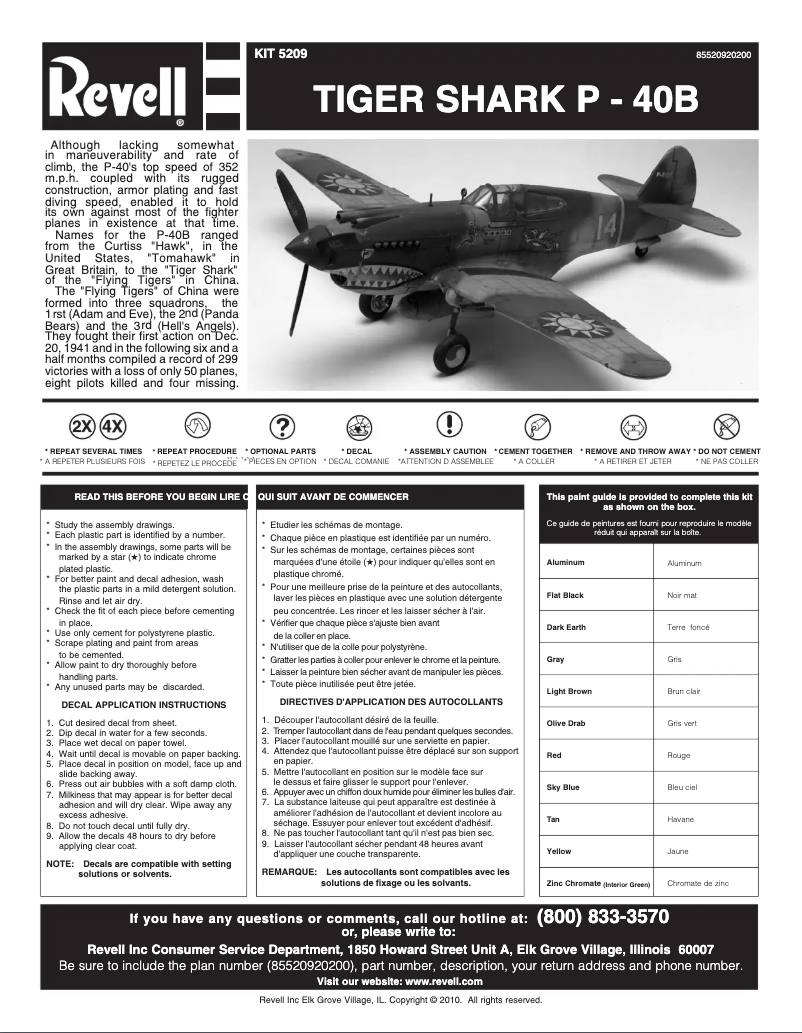 Page 1 of the manual User Manual Revell P-40B Tiger Shark