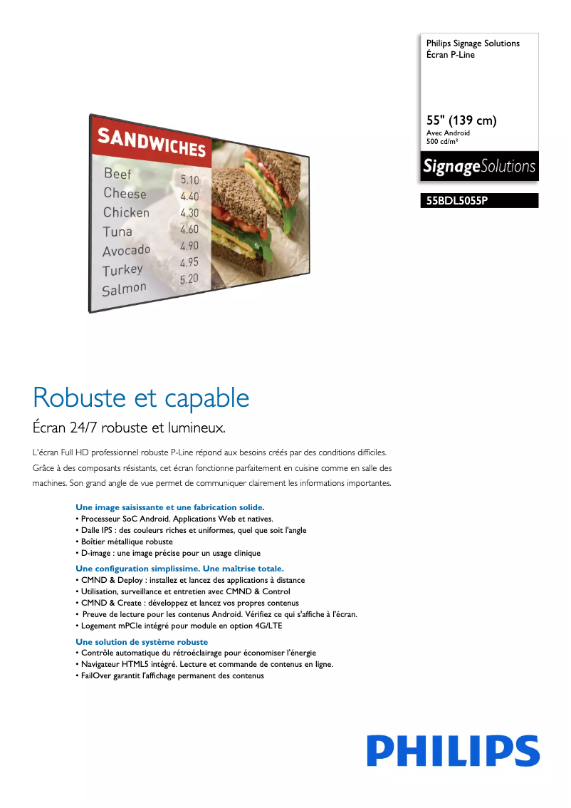 First page image of the manual for Signage Solutions 55BDL5055P