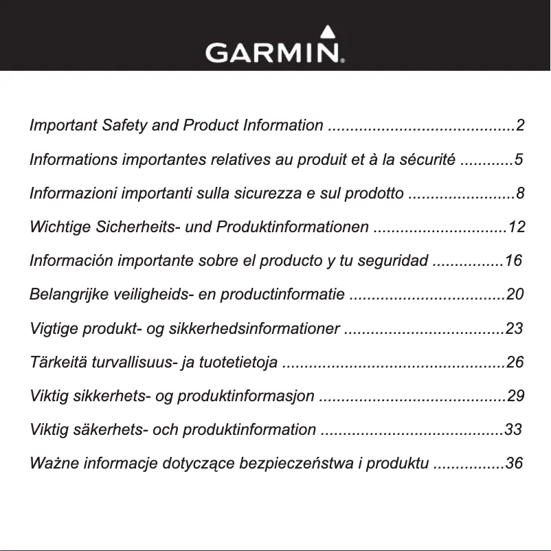 Page 1 of the manual Safety Instructions Garmin NüLink! 1695 LIVE