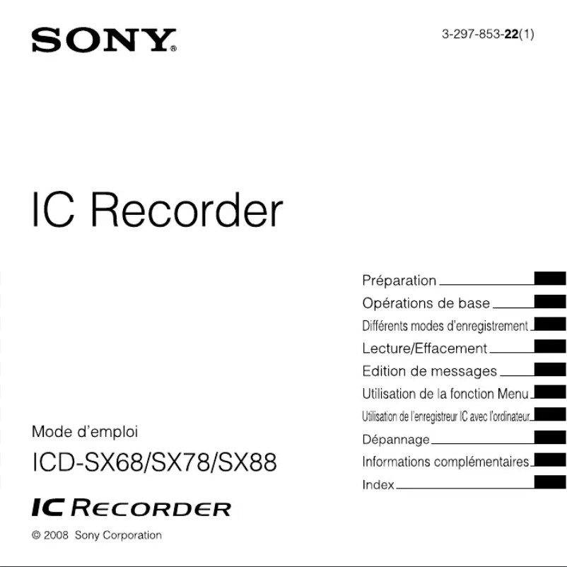 Page 1 of the manual User Manual Sony ICD-SX68