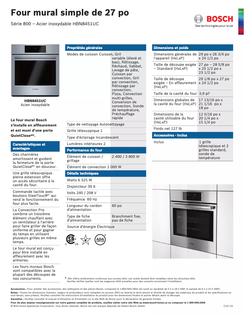 Page 1 of the manual Technical Sheet Bosch HBN8451UC