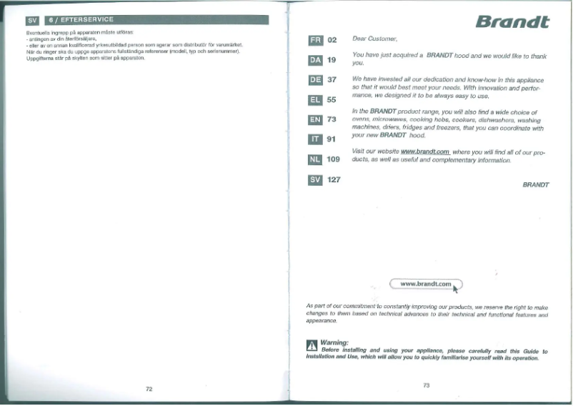 Page 1 of the manual User Manual Brandt AD789XE1